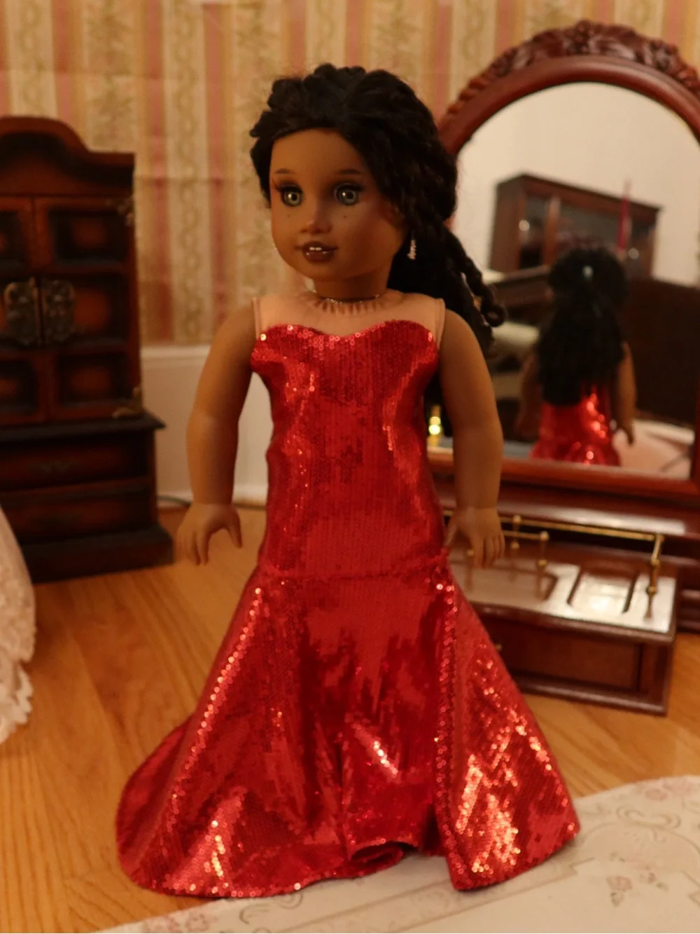 18 Inch American Girl Doll Sequined Red Gown - Elegant Dress
